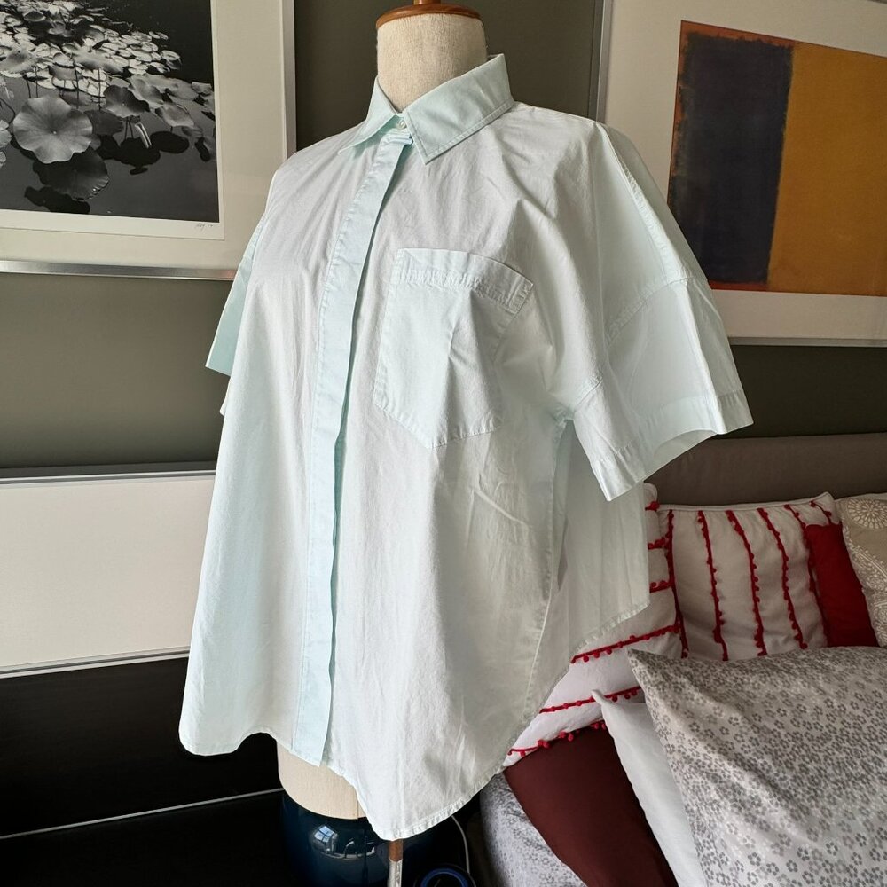 T Alexander Wang Light Mint Green Loose Top Collar Short Back NWOT Sz 0 - 1A2200